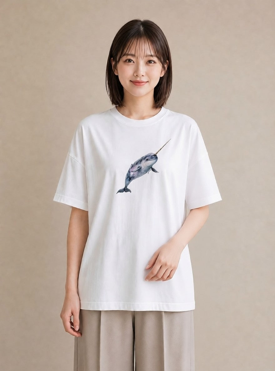 デザインTシャツ レディース イカ 海の生き物 海 イラスト 手描き風 カフェ巡り 白T