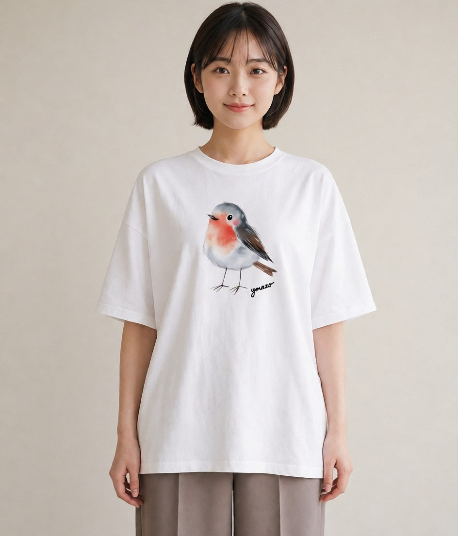 Tシャツ レディース 文鳥 ペット 動物 イラスト レトロ カジュアルコーデ 買い物 白T