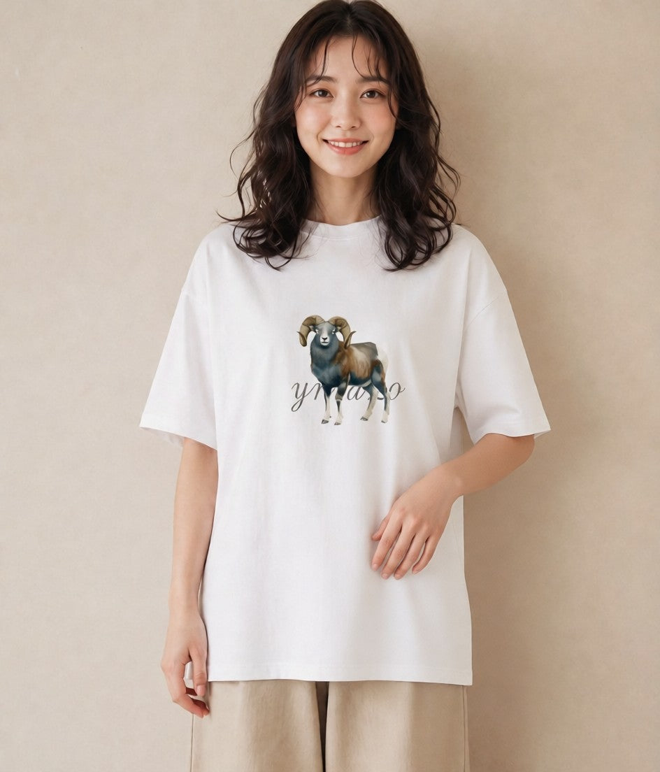 半袖Tシャツ レディース ひつじ 動物 アニマル イラスト 旅行コーデ お出かけ 普段着 白T