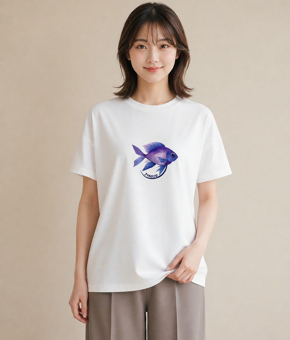 プリントTシャツ レディース グッピー ペット 動物 イラスト ゆるかわ 綿100 デート 白T