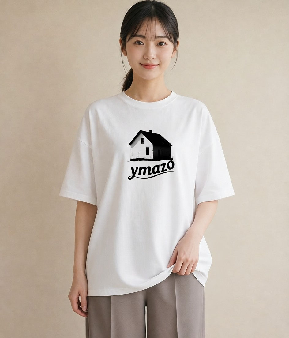 デザインTシャツ レディース 遠い家と鳥 風景 鳥 ナチュラル アンティーク イラスト ガーリー 自分用 ルームウェア 白T