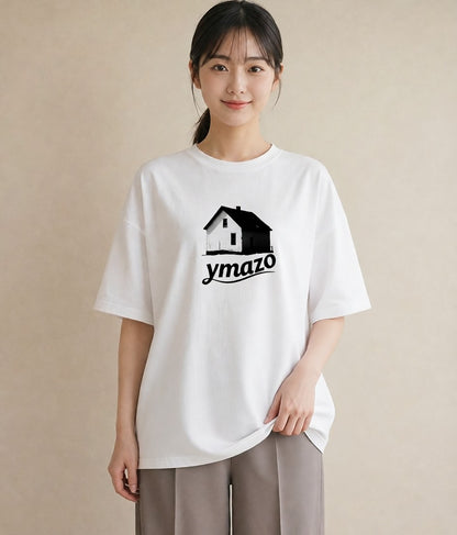 デザインTシャツ レディース 遠い家と鳥 風景 鳥 ナチュラル アンティーク イラスト ガーリー 自分用 ルームウェア 白T