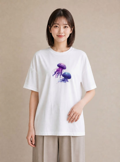 プリントTシャツ レディース くらげ クラゲ 海の生き物 海 イラスト ボタニカル 部屋着 女性向けギフト 白T