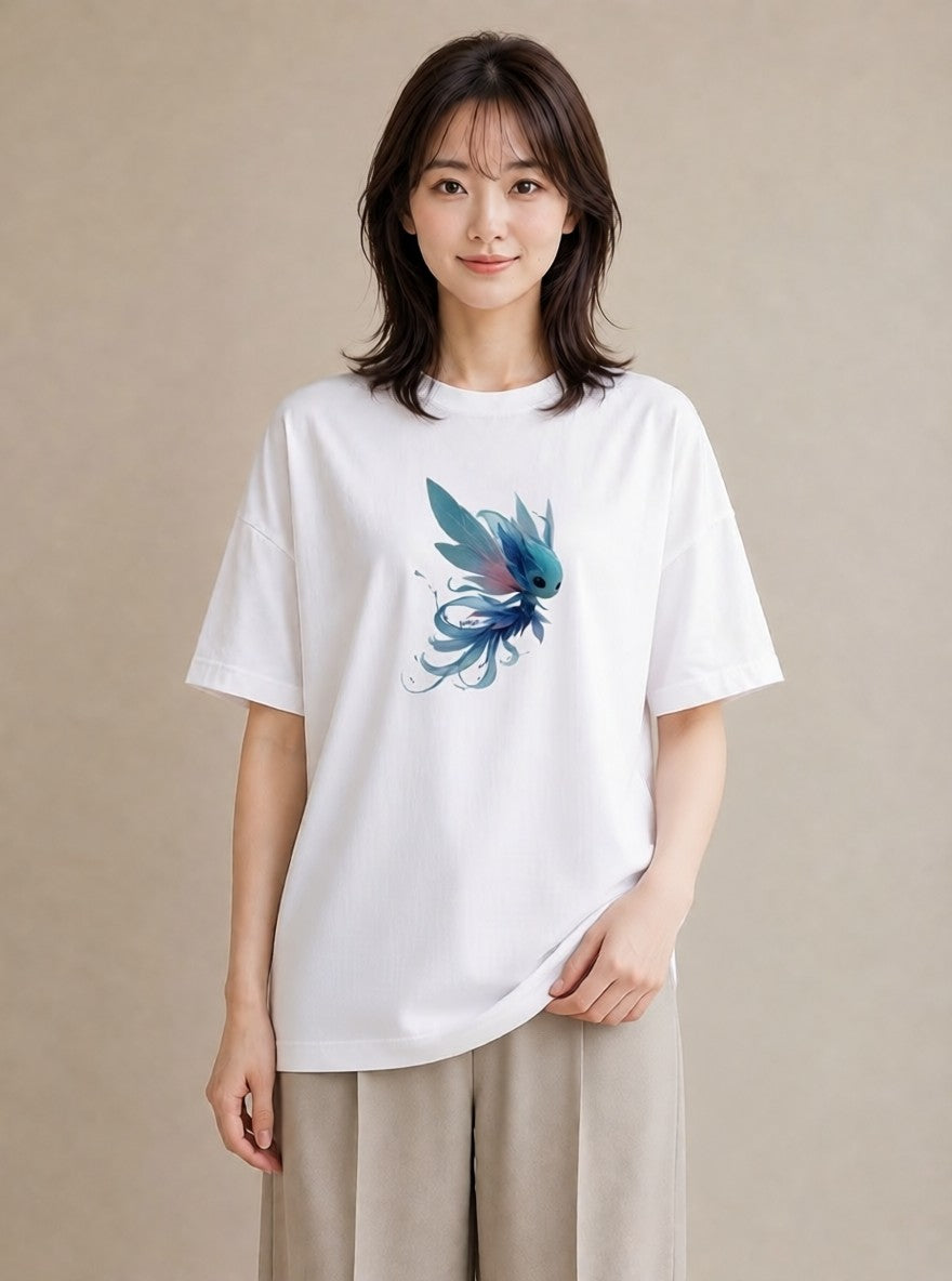 デザインTシャツ レディース グッピー ペット 動物 イラスト ビーチ デイリーウェア 白T