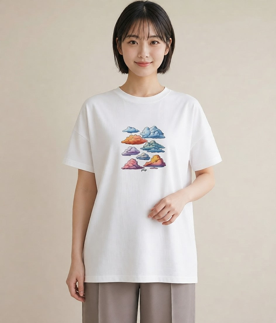 Tシャツ レディース 空 星空 宇宙 イラスト 休日コーデ カフェ巡り 女子会 白T