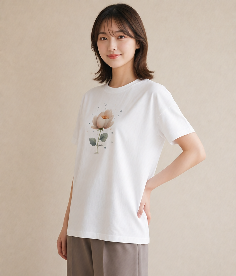グラフィックTシャツ レディース 牡丹 花 花柄 イラスト フェミニン 親子 20代 白T