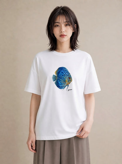 Tシャツ レディース 熱帯魚 ペット 動物 イラスト 上品 ラフ レイヤード 白T