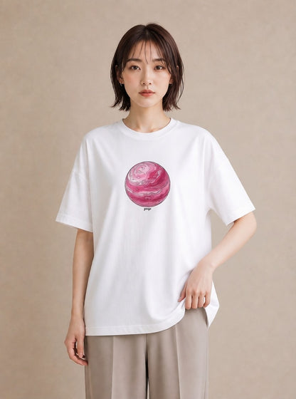グラフィックTシャツ レディース 地球 星空 宇宙 イラスト シンプル 散歩 お出かけ 白T