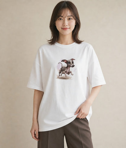 デザインTシャツ レディース イタリアングレーハウンド 犬 いぬ イラスト 手描き風 母娘コーデ 自分用 白T