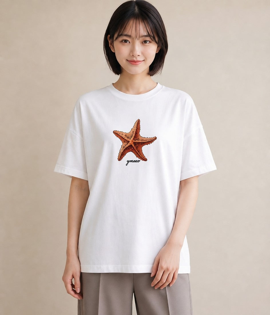 グラフィックTシャツ レディース ヒトデ 海の生き物 海 イラスト ポップ カフェ服 クリスマス 白T