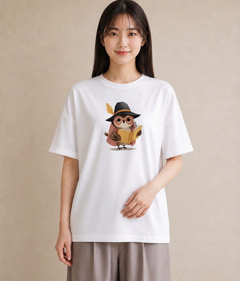 半袖Tシャツ レディース フクロウ 動物 アニマル イラスト 手描き風 クリスマス 旅行 白T