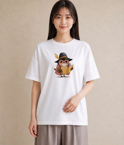 半袖Tシャツ レディース フクロウ 動物 アニマル イラスト 手描き風 クリスマス 旅行 白T