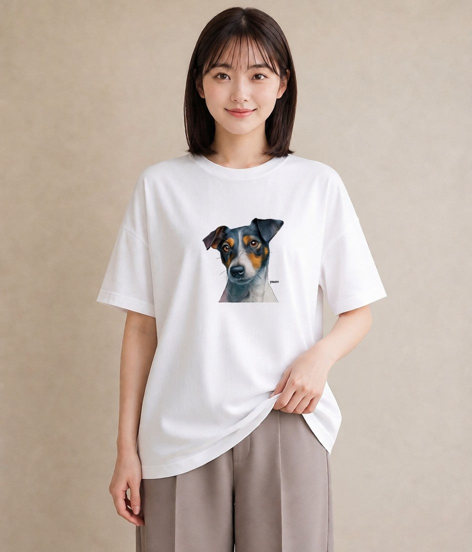 Tシャツ レディース ジャックラッセルテリア 犬 いぬ イラスト ニュアンス 綿100 デート 白T