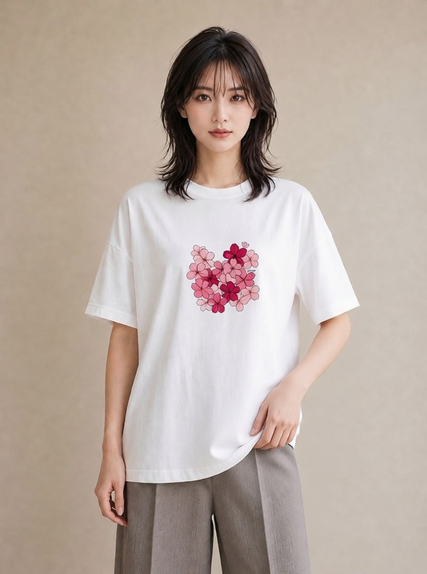 半袖Tシャツ レディース さくら 桜 サクラ 花 花柄 イラスト ラフ 20代 カジュアルコーデ 白T