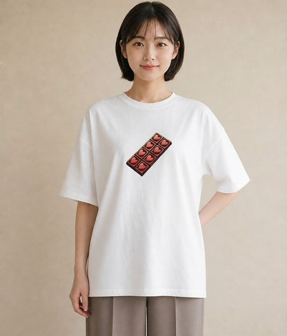半袖Tシャツ レディース チョコ 食べ物 フード イラスト きれいめ 秋コーデ おしゃれギフト 白T
