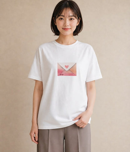 半袖Tシャツ レディース 封蝋 手紙 アンティーク ナチュラル イラスト ラフカジュアル ラフ レイヤード 白T