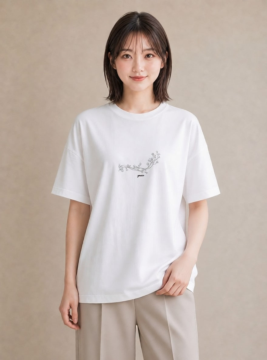 半袖Tシャツ レディース さくら 桜 桜の枝 イラスト 個性的 ビーチ デイリーウェア 白T