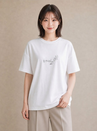 半袖Tシャツ レディース さくら 桜 桜の枝 イラスト 個性的 ビーチ デイリーウェア 白T