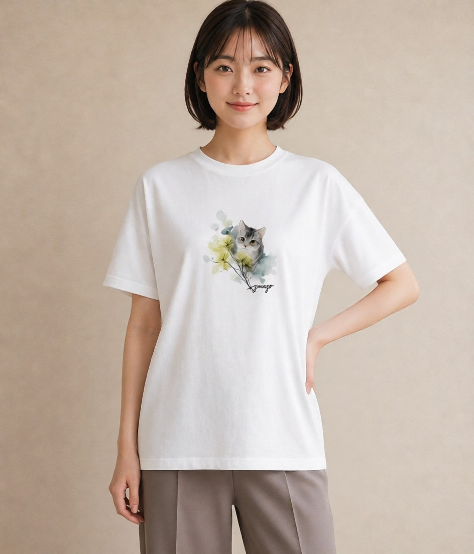 グラフィックTシャツ レディース 子猫 猫 ねこ イラスト 上品 ホワイトデー 春服 白T
