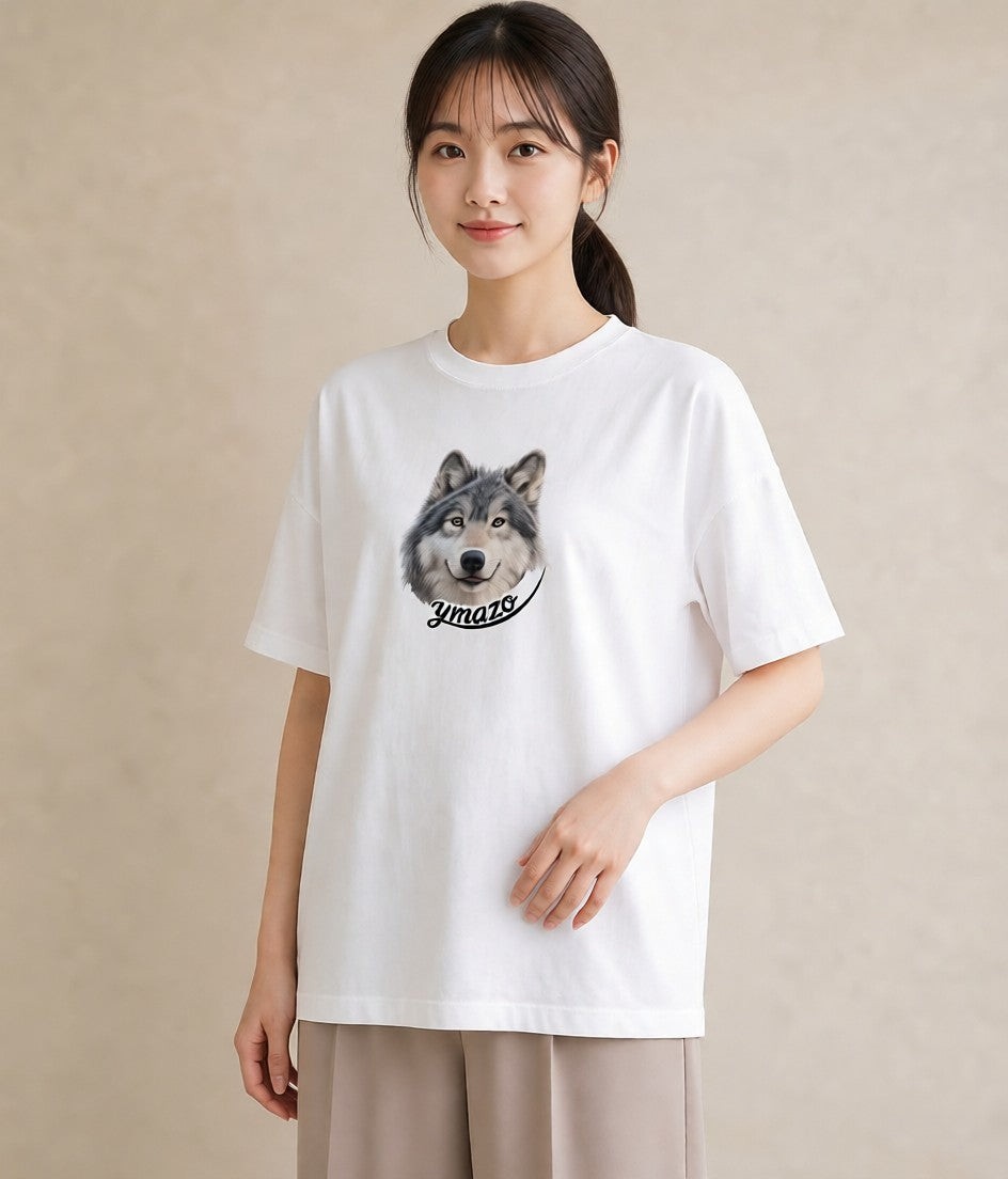 プリントTシャツ レディース シベリアンハスキー 犬 いぬ イラスト 北欧風 綿100 デート 白T
