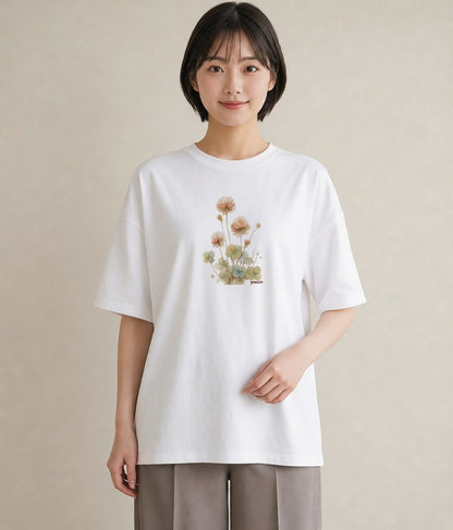 デザインTシャツ レディース たんぽぽ 花 花柄 イラスト 抜け感 ママ カフェ服 白T