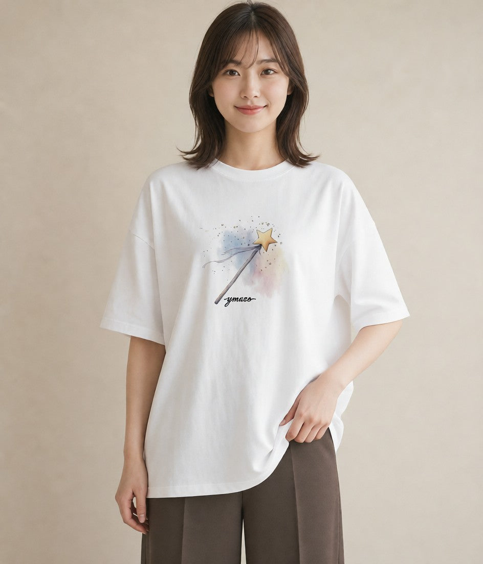 Tシャツ レディース 流れ星 星空 宇宙 イラスト ラフ デイリーウェア 休日 白T