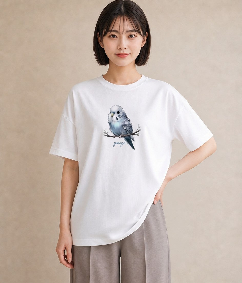Tシャツ レディース 白文鳥 ペット 動物 イラスト きれいめカジュアル 在宅 公園 白T