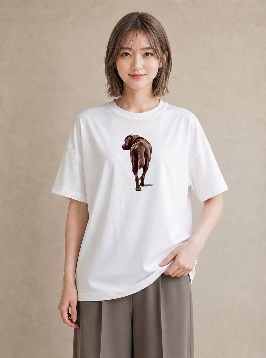 プリントTシャツ レディース ラブラドールレトリバー 犬 いぬ イラスト 韓国風 綿100 デート 白T