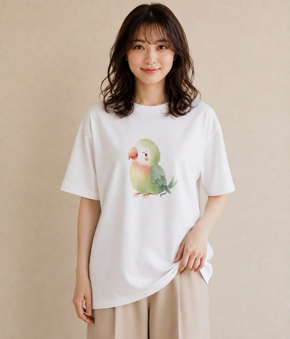 Tシャツ レディース 小鳥 ペット 動物 イラスト カフェコーデ 女性向けギフト 散歩 白T