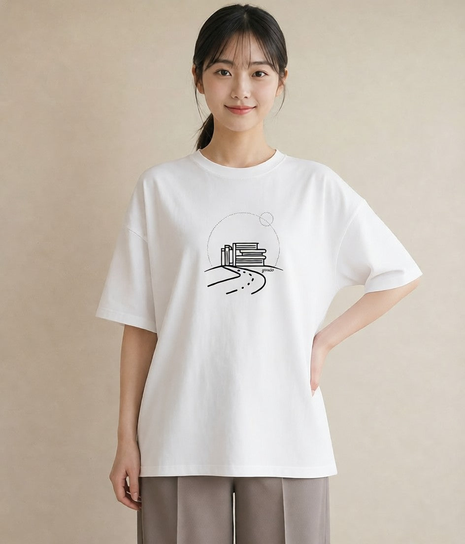 デザインTシャツ レディース 本 読書 ブック イラスト ガーリー レイヤード 友達ギフト 白T