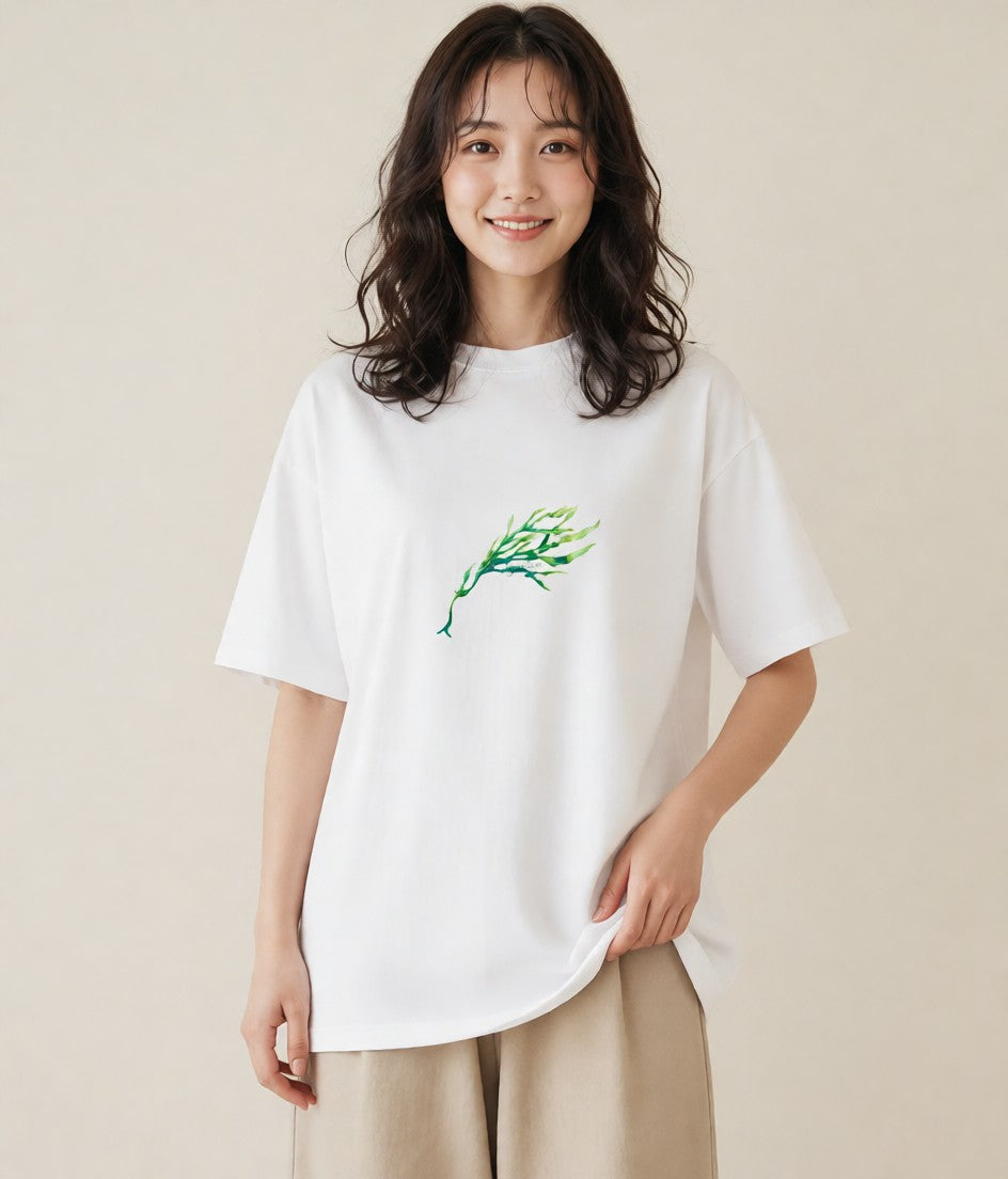 半袖Tシャツ レディース シダ 植物 ボタニカル イラスト 韓国風 女性 旅行用 白T