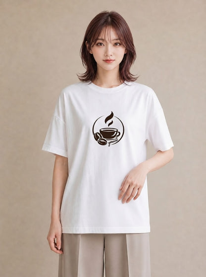 半袖Tシャツ レディース カフェ カフェロゴ ロゴ イラスト ミニマル デート 帰省 白T