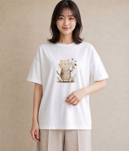 デザインTシャツ レディース ニャンコ 猫 ねこ イラスト シック お揃い 親子 白T