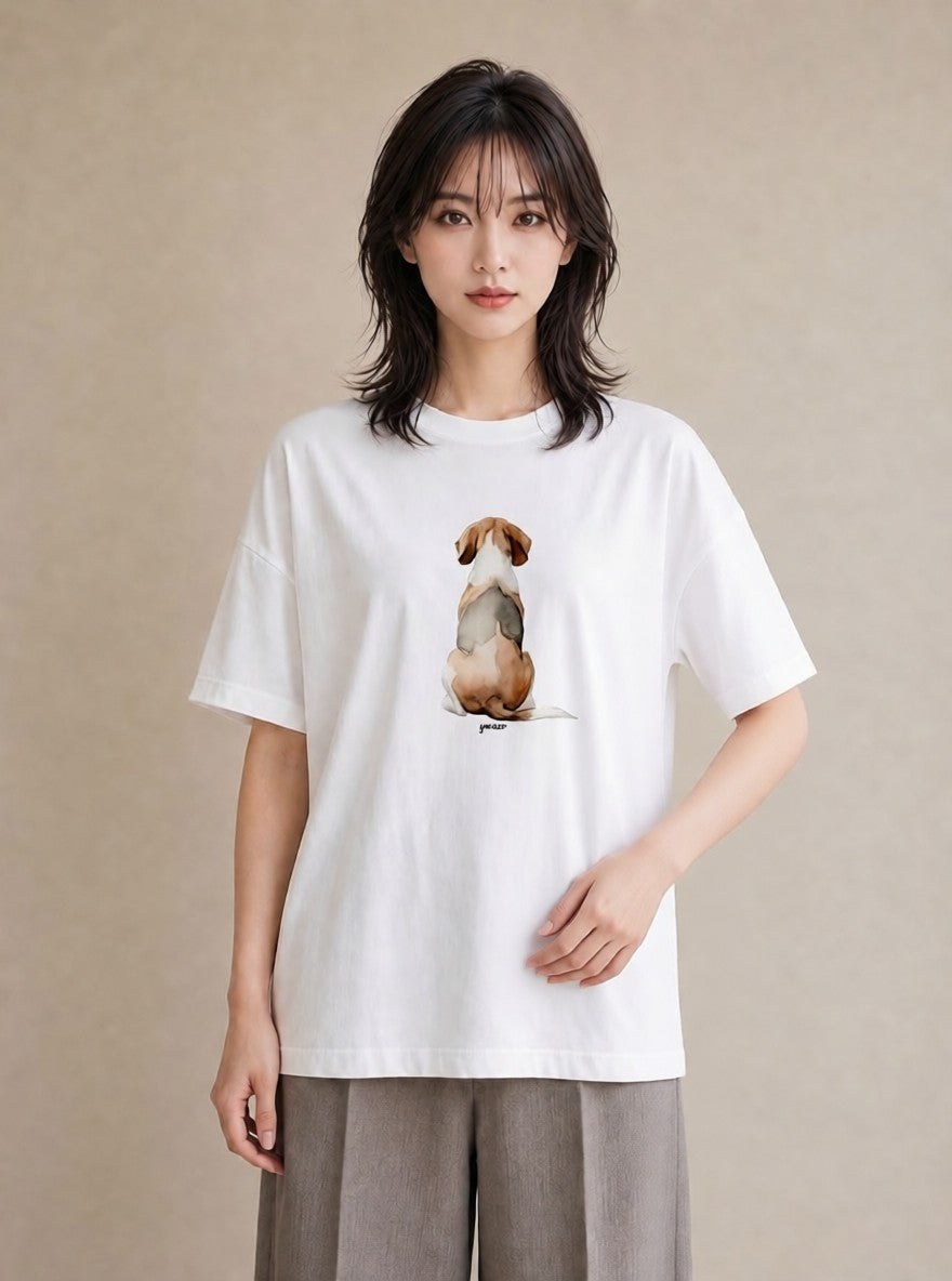 Tシャツ レディース ビーグル 犬 いぬ イラスト きれいめカジュアル ミセス 春コーデ 白T