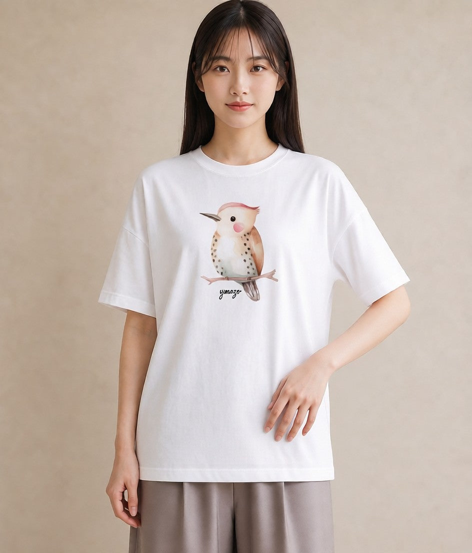 半袖Tシャツ レディース インコ ペット 動物 イラスト 抜け感 ミセス 春コーデ 白T