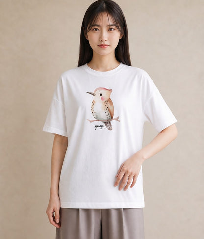 半袖Tシャツ レディース インコ ペット 動物 イラスト 抜け感 ミセス 春コーデ 白T