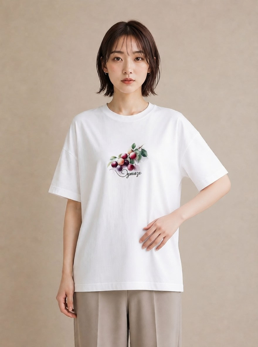 プリントTシャツ レディース ぶどう 葡萄 食べ物 フード イラスト シック 通勤 在宅 白T