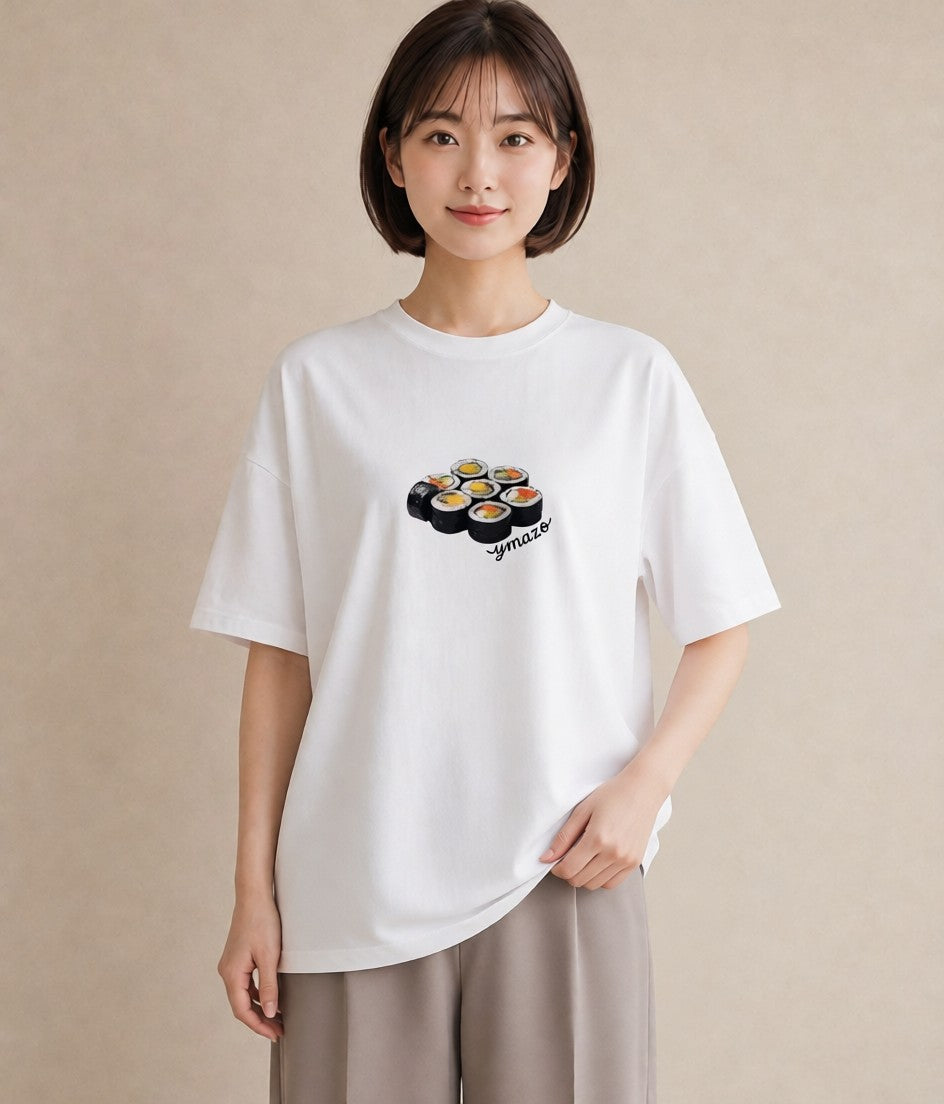 半袖Tシャツ レディース おにぎり 食べ物 フード イラスト ヴィンテージ風 カフェ巡り 女子会 白T