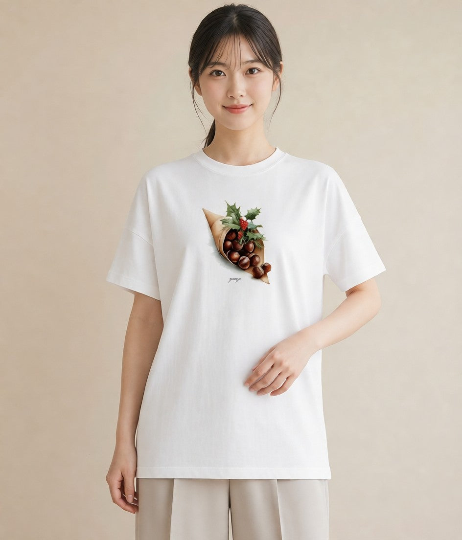 半袖Tシャツ レディース 実り 植物 ボタニカル イラスト ミニマル 通勤 在宅 白T
