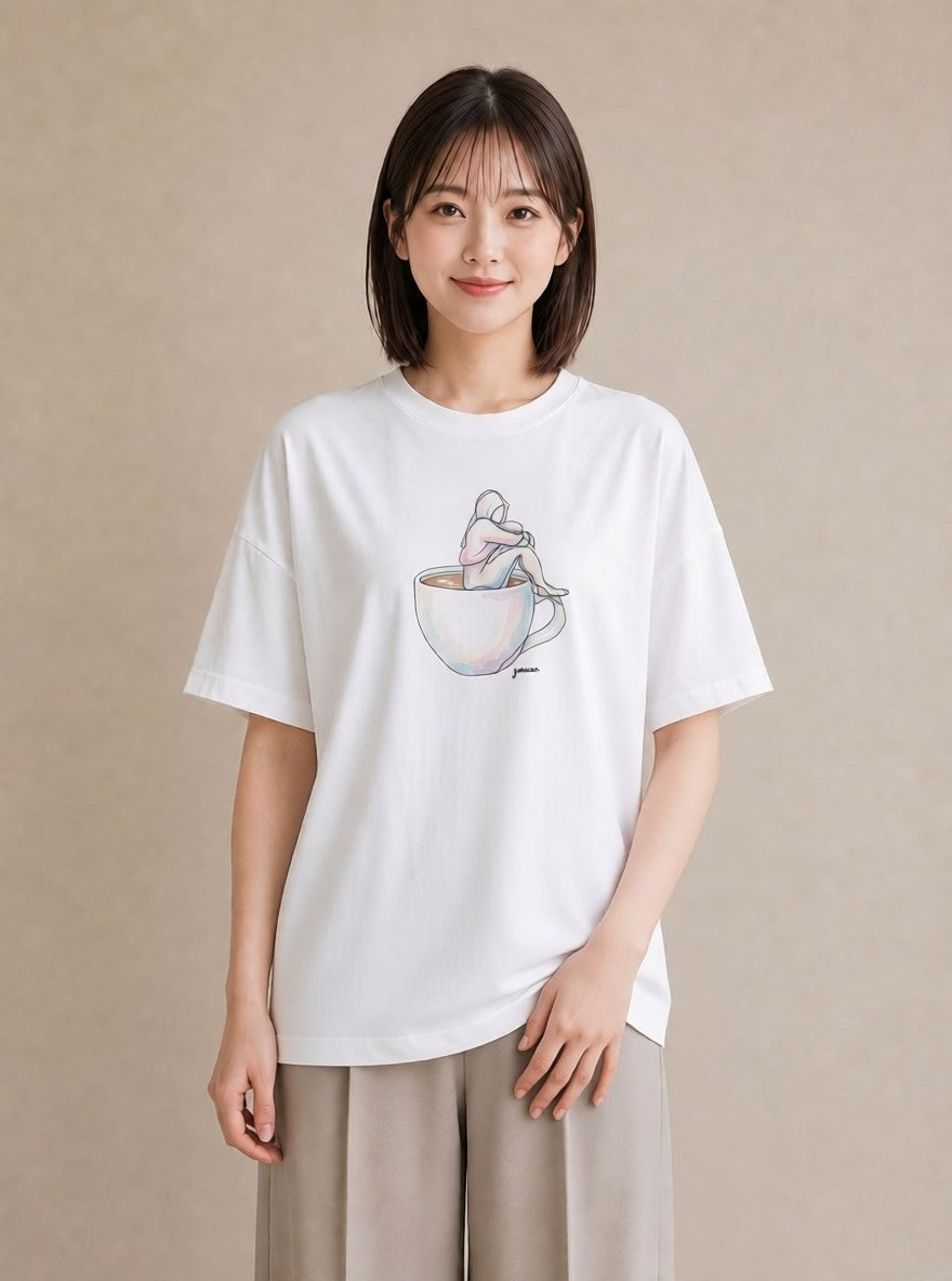 半袖Tシャツ レディース コーヒー カフェ 珈琲 イラスト シック 母の日 ビーチ 白T