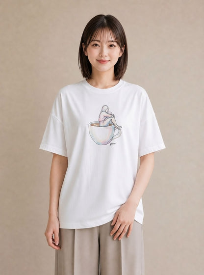 半袖Tシャツ レディース コーヒー カフェ 珈琲 イラスト シック 母の日 ビーチ 白T