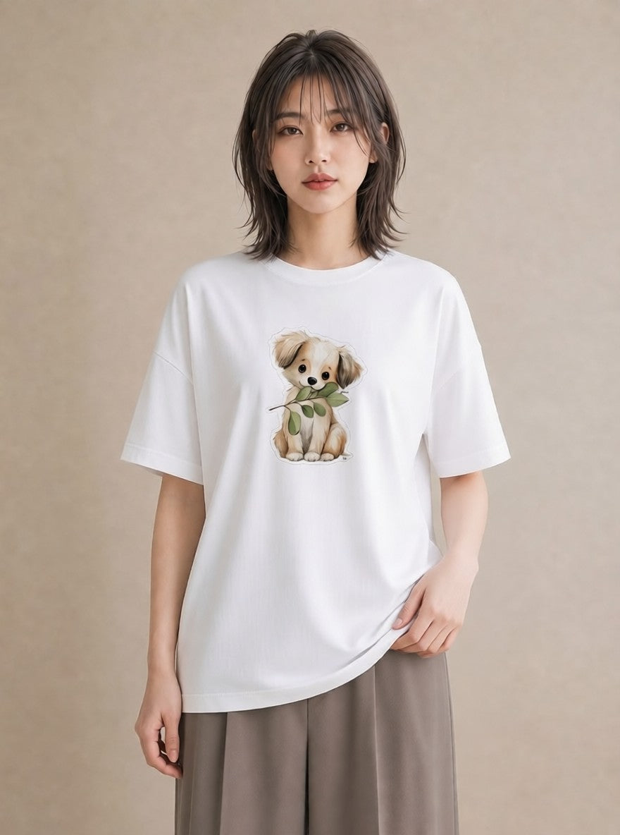 Tシャツ レディース 犬 いぬ イラスト 上品 母娘コーデ 自分用 白T