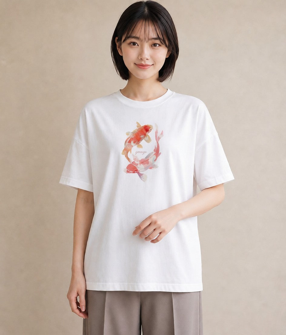 プリントTシャツ レディース 出目金 ペット 動物 イラスト フェミニン 綿100 デート 白T
