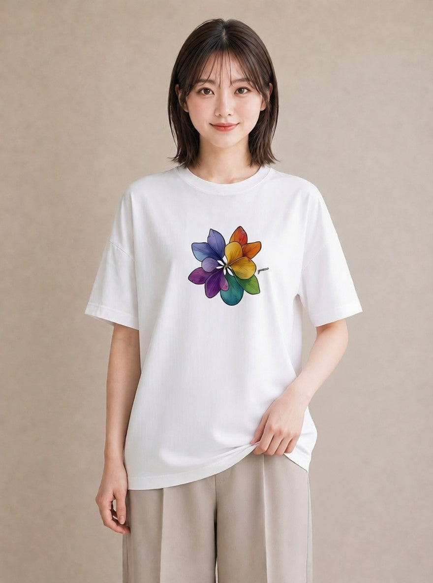 半袖Tシャツ レディース 扇子 そよ風 ナチュラル アンティーク イラスト ニュアンス 在宅 公園 白T