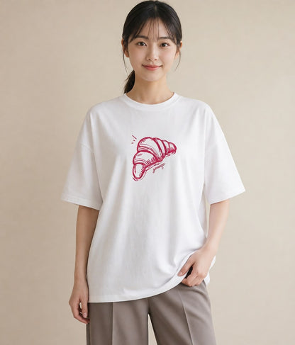 プリントTシャツ レディース パン ベーカリー レトロ イラスト 女性向けギフト 散歩 白T