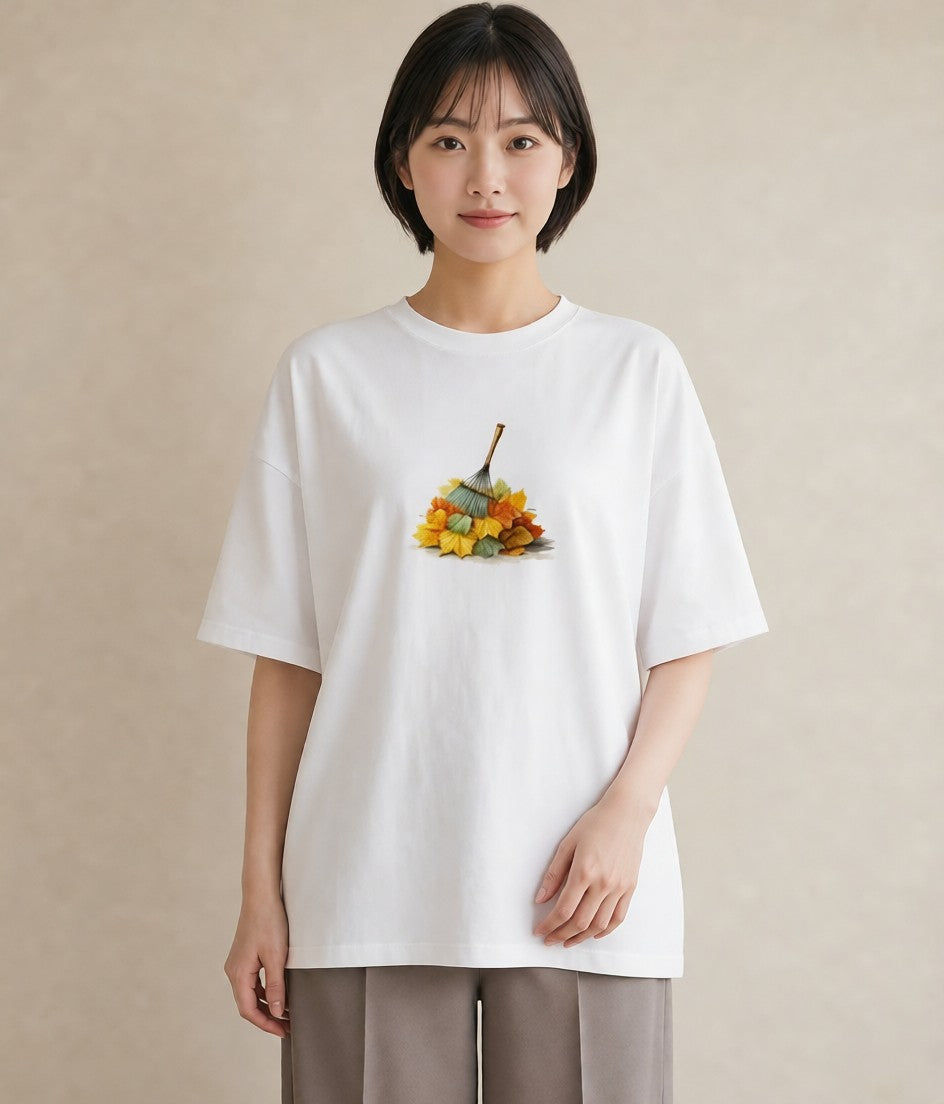 半袖Tシャツ レディース 落ち葉 植物 ボタニカル イラスト ラフ 綿100 デート 白T