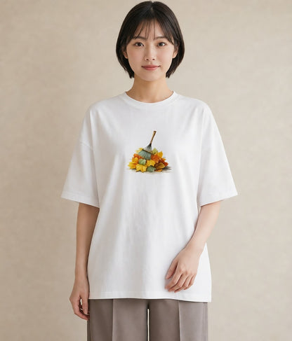 半袖Tシャツ レディース 落ち葉 植物 ボタニカル イラスト ラフ 綿100 デート 白T