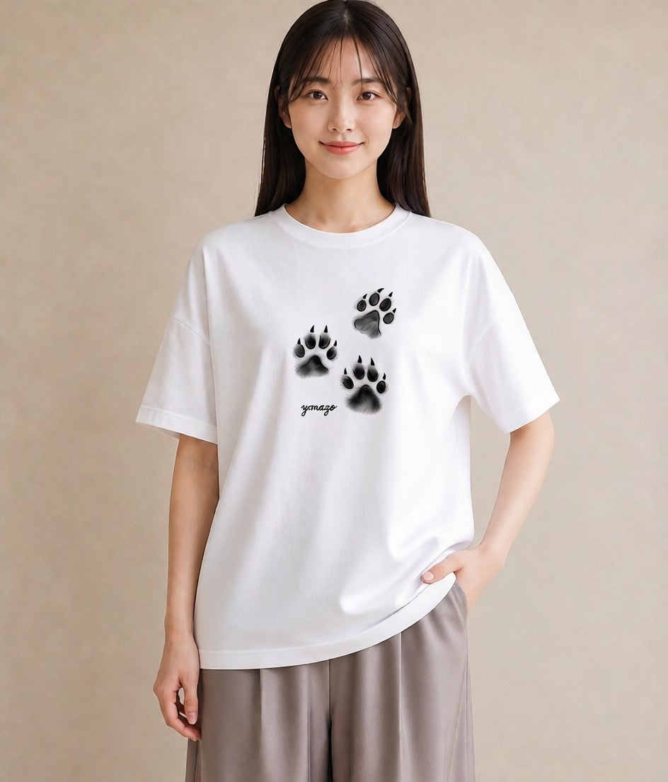 半袖Tシャツ レディース 肉球 猫 ねこ イラスト レトロ 秋コーデ おしゃれギフト 白T