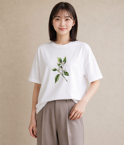 Tシャツ レディース 金木犀 花 花柄 イラスト カジュアル 女性向けギフト 散歩 白T