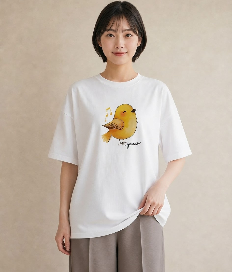 Tシャツ レディース 小鳥 ペット 動物 イラスト ボタニカル 自分用 ルームウェア 白T